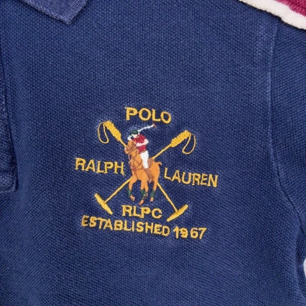 Vintage Polo Ralph Lauren Polo Shirt Kids 5 Blue Colorblock Crest Preppy Classic